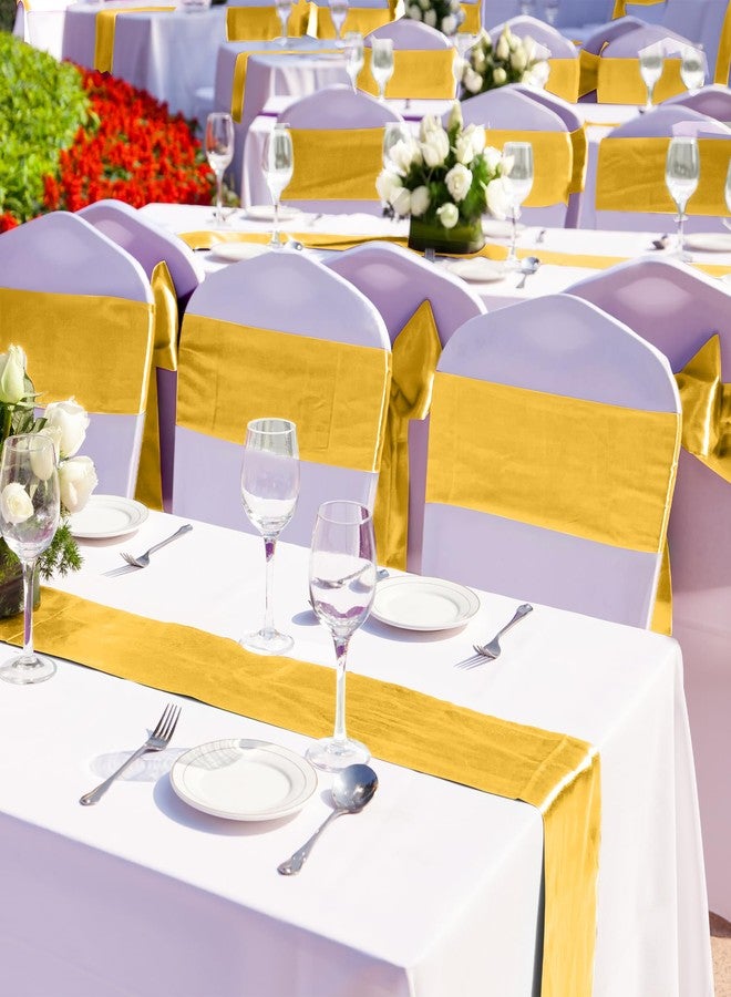 أنكو طقم مفارش طاولة ساتان من أنيكو، 4 قطع، مقاس 12 × 108 بوصة، ذهبي طويل، لامع، حريري وناعم، مثالي لتزيين حفلات الزفاف والمناسبات. - Image 5
