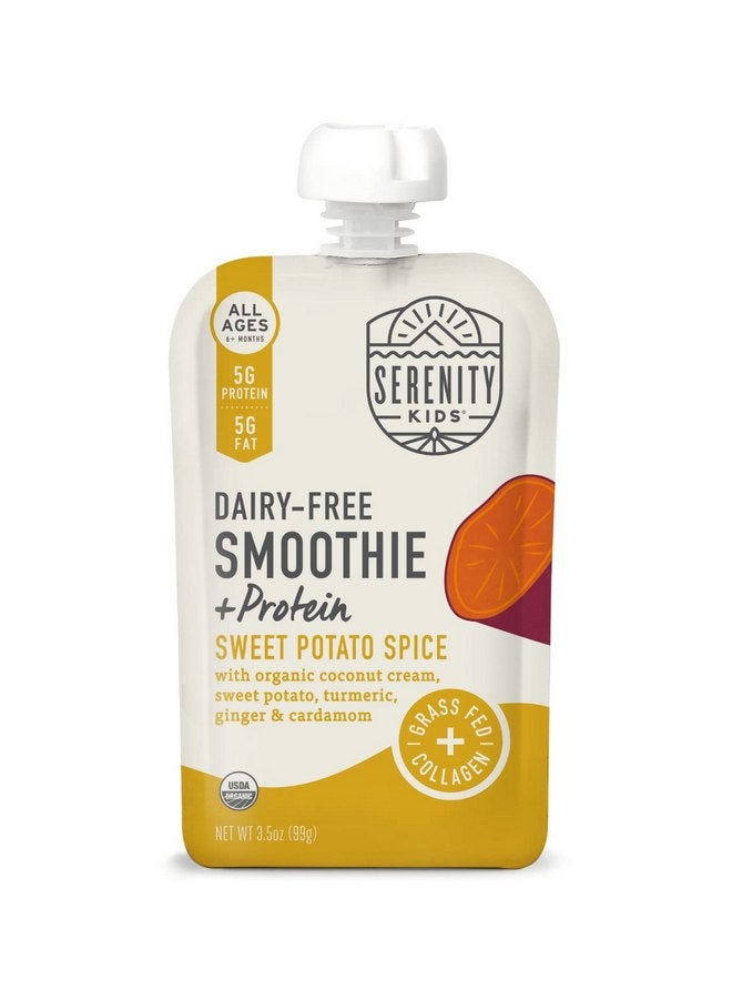 Serenity Kids 6+ Months Dairy-Free Smoothie Baby Food | USDA Organic | Grass Fed Collagen Protein | 3.5 Ounce BPA-Free Pouch | Sweet Potato Spice | 1 Count - Image 1