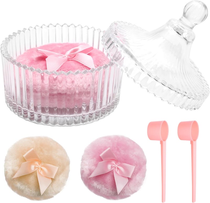 Coolrunner 5PCS Body Powder Puff and Container, Crystal Clear Powder Container with Powder Spoon, Dusting Powder with Puff for Women, Washable Reusable - Image 1