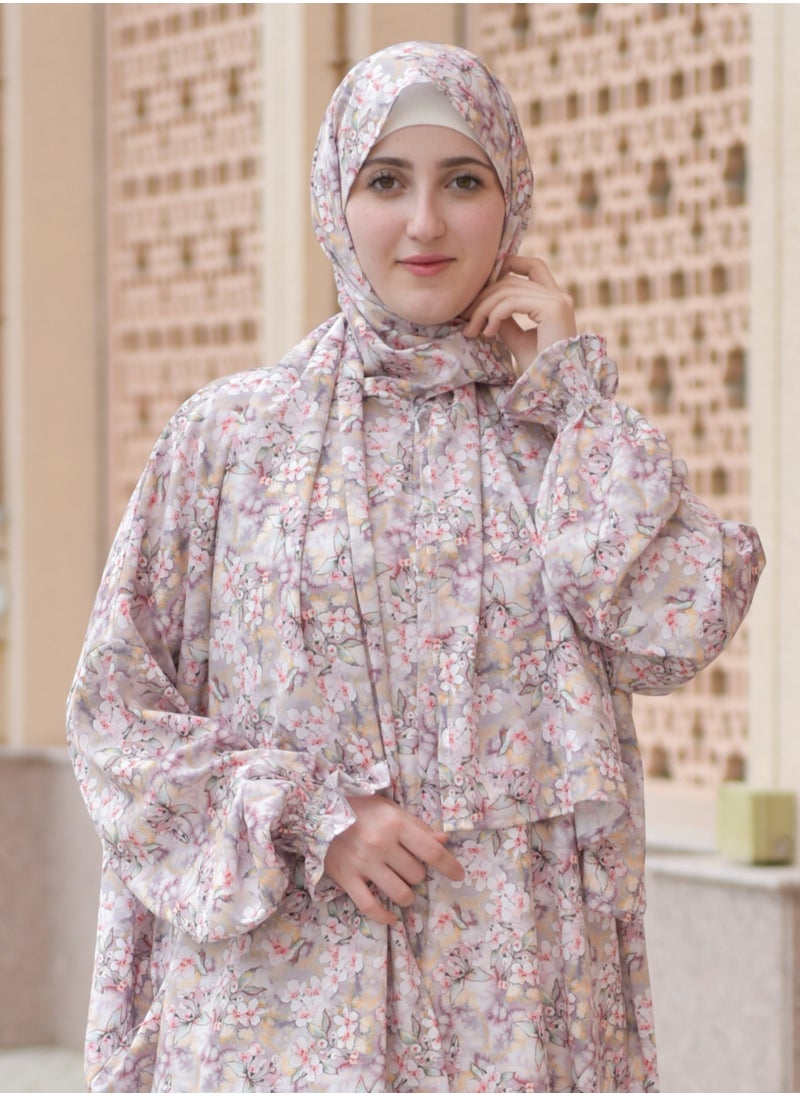  داماس كولكشن - اسدال الصلاة  بالوشاح المتصل قطعة واحدة  من الكريب - عباية الصلاة بالوشاح -ملابس الصلاة قطعة واحدة -عباية اسلامية بالوشاح-طقم صلاة بالوشاح المتصل قطعة واحدة من الكريب . - Image 1