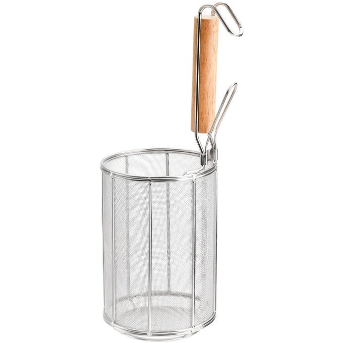 SPAGHETTI PASTA STRAINER SPOON STAINLESS STEEL NOODLE STRAINER WITH WOOD HANDLE KITCHEN MESH SPIDER STRAINER FOOD STRAINER DEEP FRY BASKET FOR RINSING STRAINING DRAINING