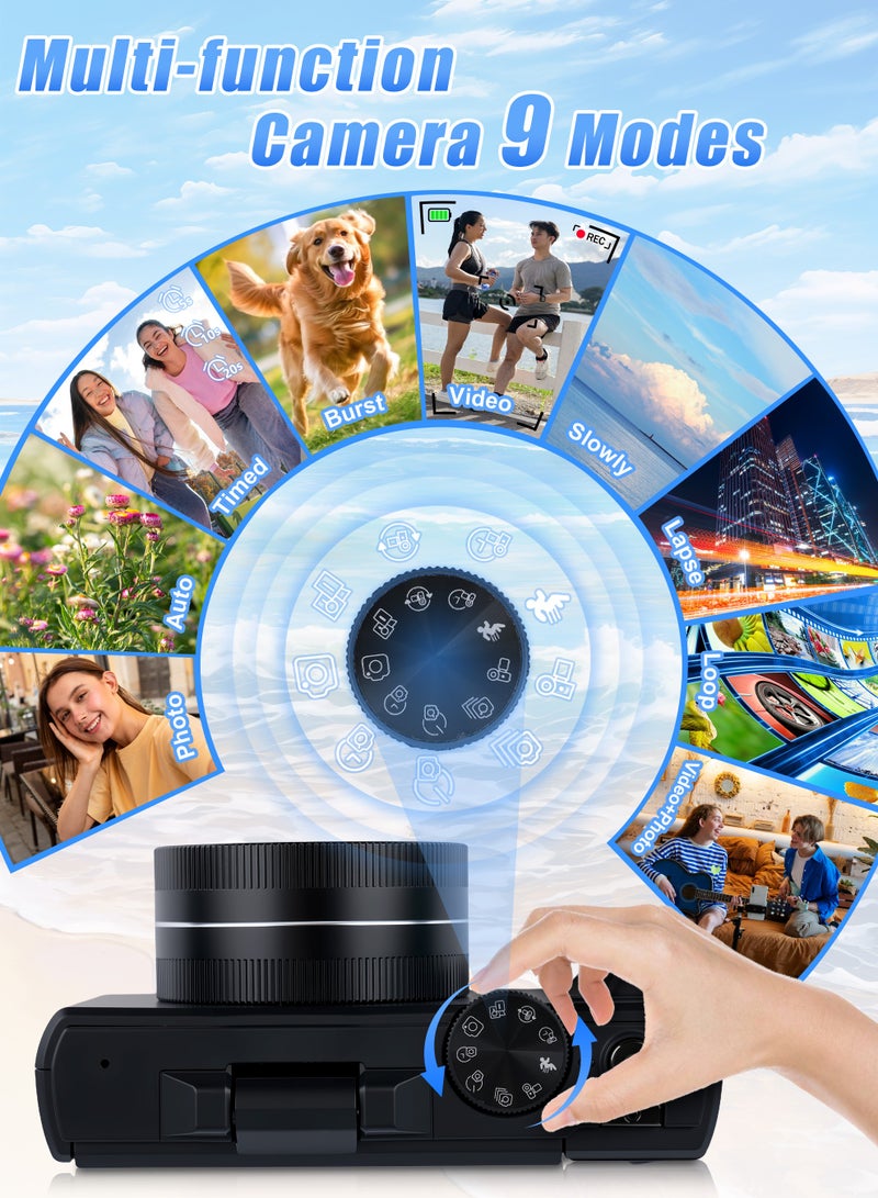 نكومي كاميرا رقمية 5K، كاميرا فيديو مدونات واي فاي بدقة 75 ميجابكسل لليوتيوب مع شاشة قلابة 180 درجة مقاس 3 بوصات، وكاميرات تكبير رقمي 18X مع بطاقة SD سعة 64 جيجابايت وبطاريتين - Image 2