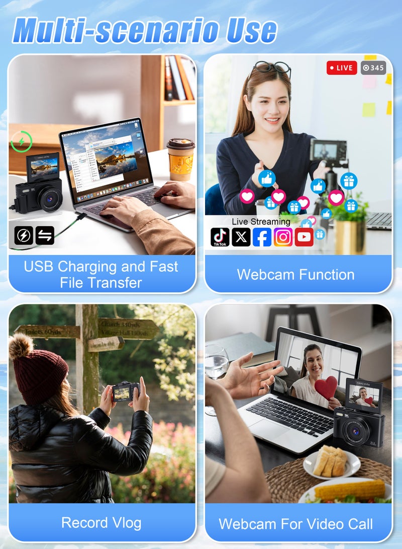 نكومي كاميرا رقمية 5K، كاميرا فيديو مدونات واي فاي بدقة 75 ميجابكسل لليوتيوب مع شاشة قلابة 180 درجة مقاس 3 بوصات، وكاميرات تكبير رقمي 18X مع بطاقة SD سعة 64 جيجابايت وبطاريتين - Image 5