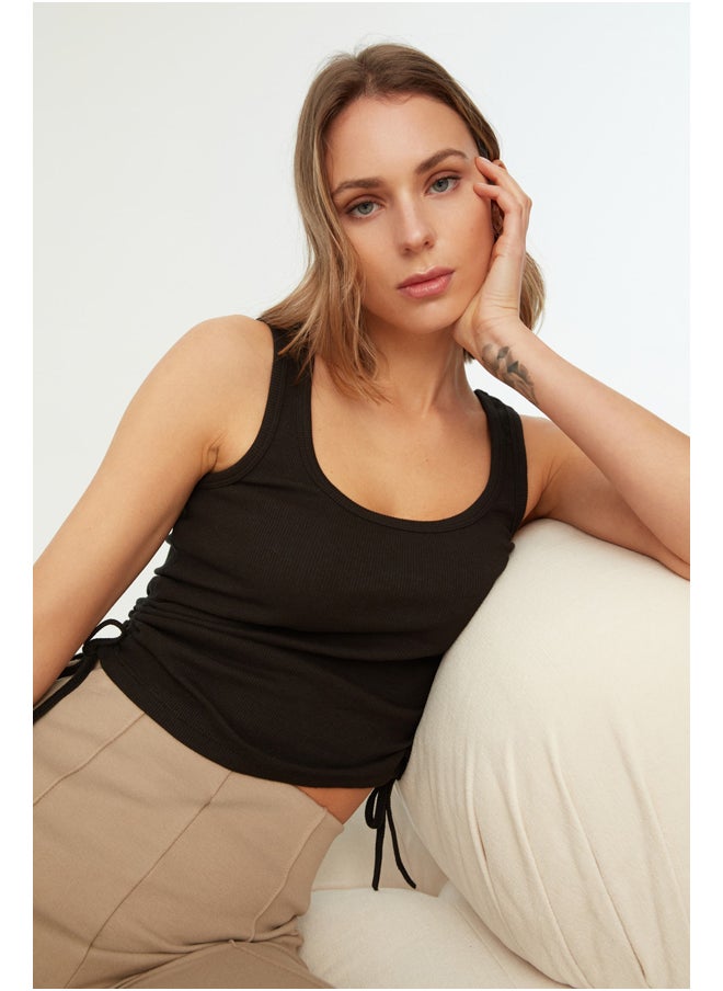 trendyol - Black Gathered Detailed Pool Neck Ribbed Elastic Knitted Undershirt TWOSS21AL0020 - Image 1