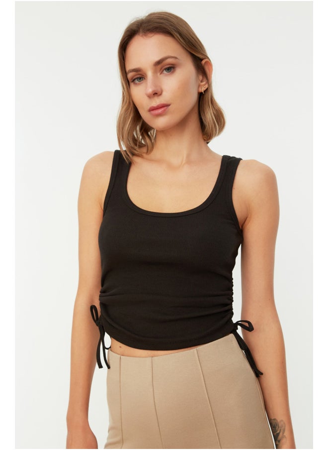trendyol - Black Gathered Detailed Pool Neck Ribbed Elastic Knitted Undershirt TWOSS21AL0020 - Image 1