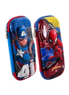 Kuber Industries Kuber Industries Pack of 2 Kids 3D Pencil Box Boys for School with Zip | Kids Pencil Box for Girls - Ideal for Storing Pens & Erasers | Marvel Print- Blue & Maroon  - Image 1