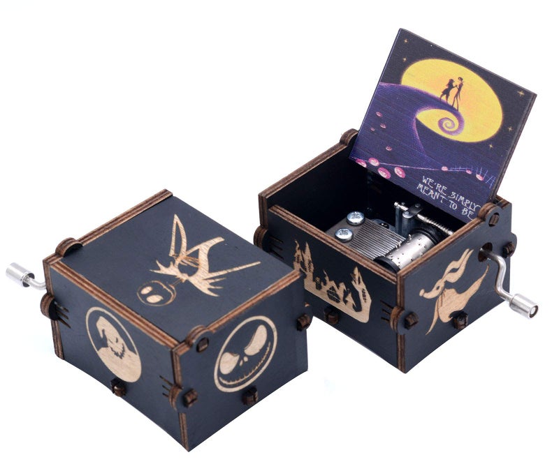 Ddjbdb Valentines Day Gift Music Box Wooden Hand Crank Musical Box MelodyThis is HalloweenPrinting PatternWe are Simply Meant to Be for Her Wife Girlfriend Halloween Christmas Black