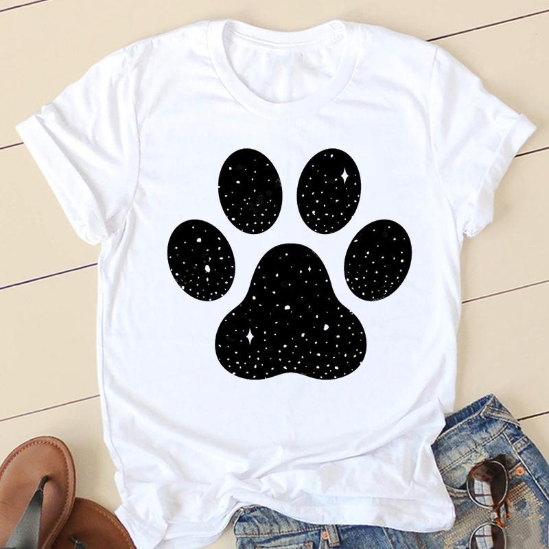 Dog Mom Personality Pattern Round Neck Printed White T-Shirt Short Sleeve Women'S Wish/ - Image 2
