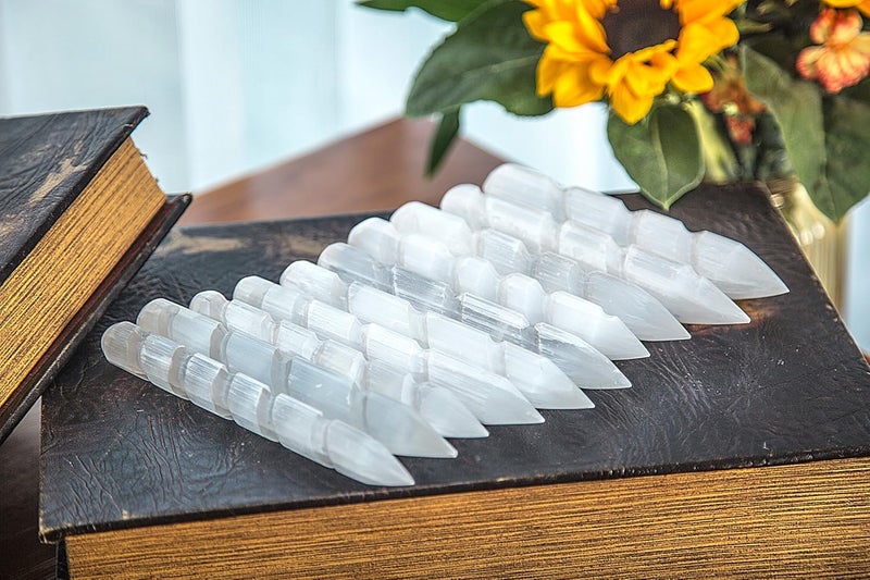 JIC Gem JIC Gem Spiral Faceted Selenite Crystal Massage Wand Powerful Healing Energy Reiki Set of 10 