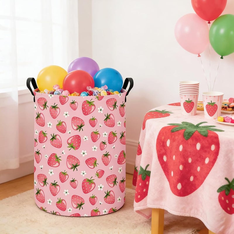 FANKANG Storage Basket, Nursery Hamper Canvas Laundry Basket Foldable with Waterproof PE Coating Large Storage Baskets for Kids Boys and Girls, Office, Bedroom, Clothes,Toys(strawberry) - Image 5
