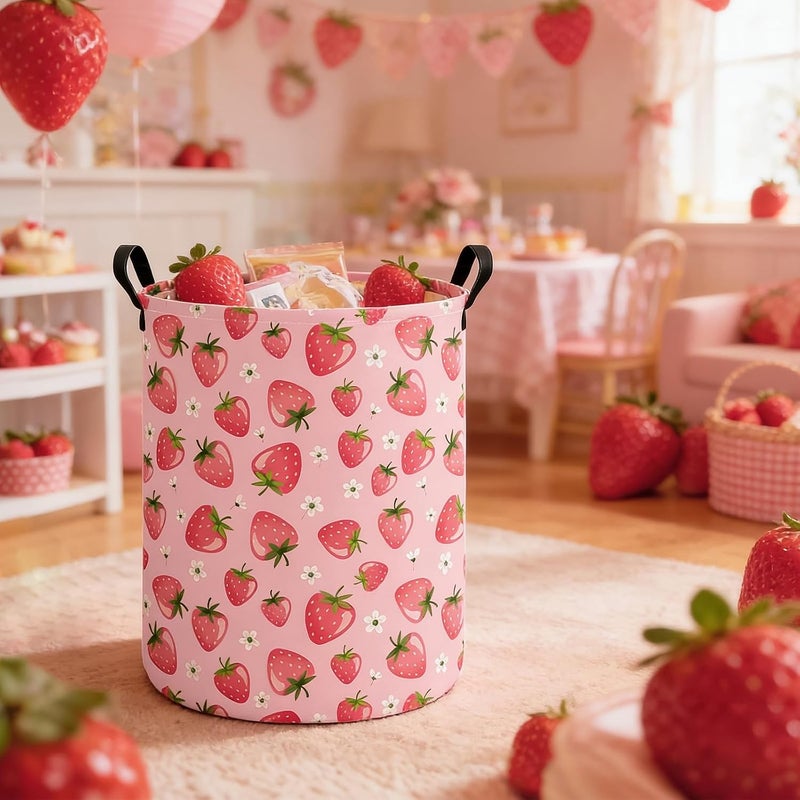 FANKANG Storage Basket, Nursery Hamper Canvas Laundry Basket Foldable with Waterproof PE Coating Large Storage Baskets for Kids Boys and Girls, Office, Bedroom, Clothes,Toys(strawberry) - Image 4