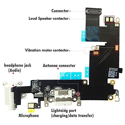 Johncase OEM Charging Port Dock Connector Flex Cable w/Microphone + Headphone Audio Jack Port Ribbon Replacement Part Compatible for iPhone 6 Plus All Carriers (White) - Image 3