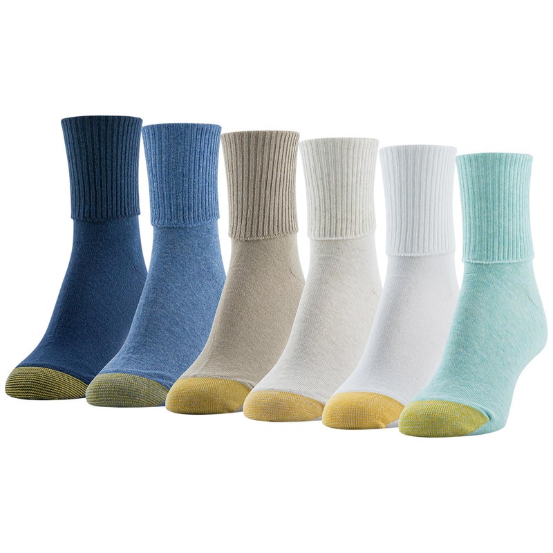 GOLDTOE Women's Classic Turn Cuff Socks, Multipairs, Sea Glass Assorted (6-Pairs), Shoe Size: 6-9 - Image 1