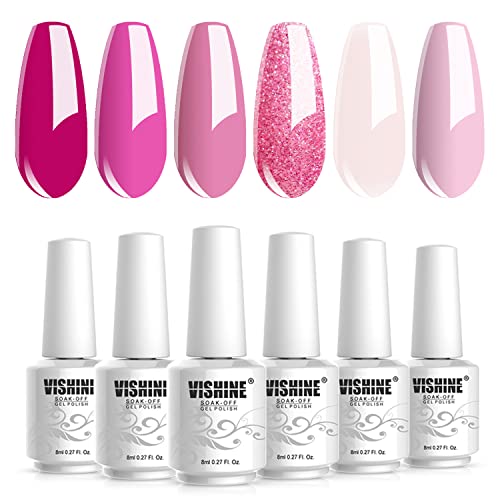 Vishine Gel Nail Polish Kit Soak Off 6pcs Pink Nail Polish Nail Art Manicure New Starter Gift Set 8ml - Image 1