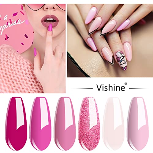 Vishine Gel Nail Polish Kit Soak Off 6pcs Pink Nail Polish Nail Art Manicure New Starter Gift Set 8ml - Image 5