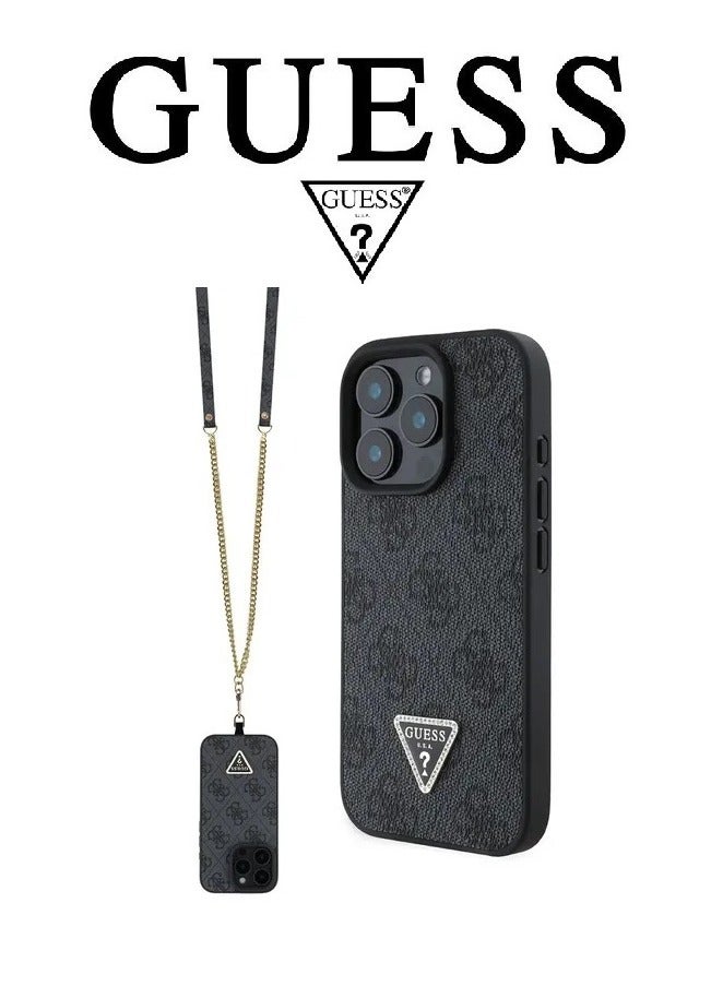 CG MOBILE iPhone 16 Pro Max cover with a strap, with a logo and a leather design approved by the global brand Guess. From CG-MOBILE. In Black - Image 1