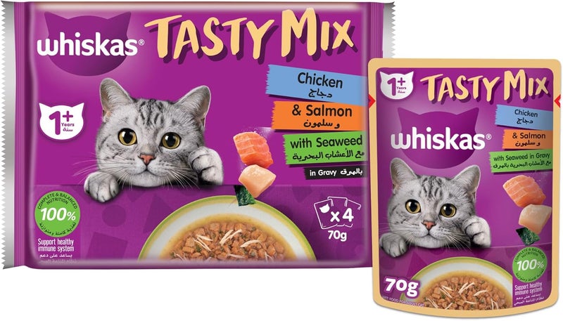 Whiskas Tasty Mix Chicken & Salmon Wet Cat Food - 4x70G - Image 1