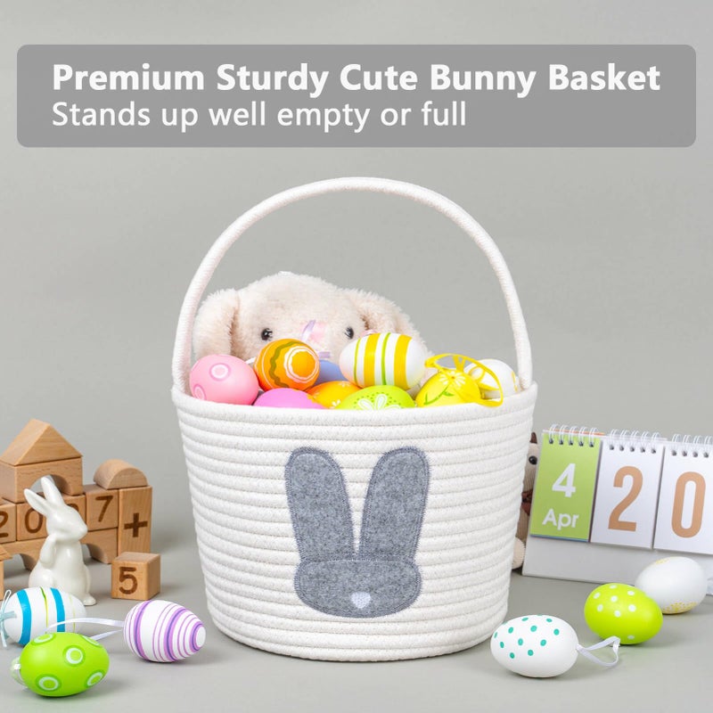 CubesLand Easter Basket for Kids Boys and Girls, Adorable Bunny Basket for Easter Egg Hunts, Soft & Safe Babyâ€™s First Easter Basket, Sturdy Cotton Rope Empty Gift Basket, Festive DÃ©cor- Grey-Large - Image 2