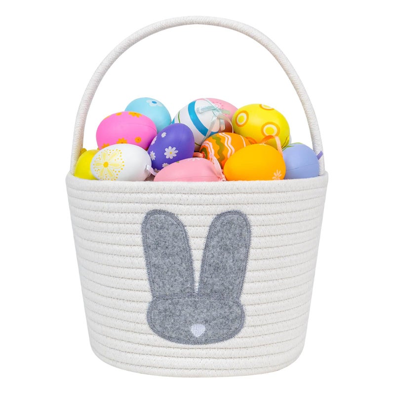 CubesLand Easter Basket for Kids Boys and Girls, Adorable Bunny Basket for Easter Egg Hunts, Soft & Safe Babyâ€™s First Easter Basket, Sturdy Cotton Rope Empty Gift Basket, Festive DÃ©cor- Grey-Large - Image 1