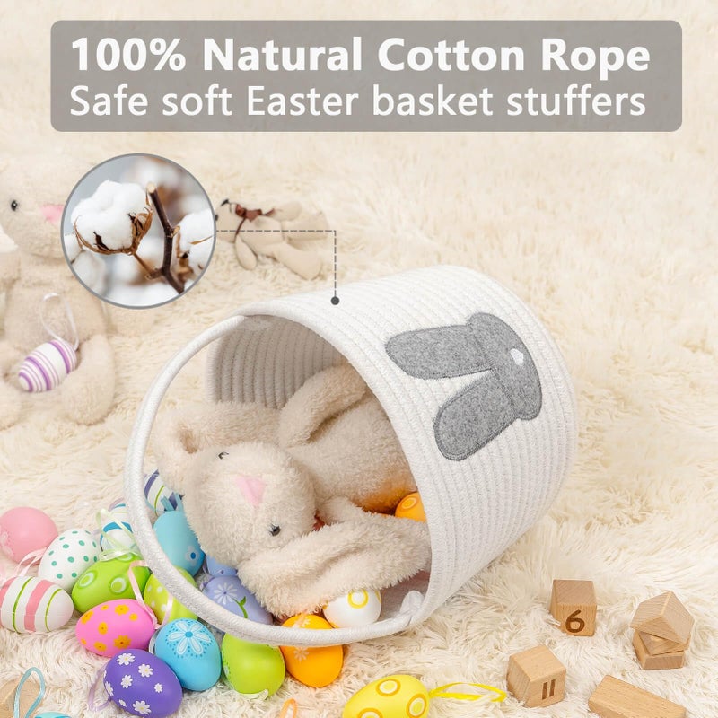 CubesLand Easter Basket for Kids Boys and Girls, Adorable Bunny Basket for Easter Egg Hunts, Soft & Safe Babyâ€™s First Easter Basket, Sturdy Cotton Rope Empty Gift Basket, Festive DÃ©cor- Grey-Large - Image 3