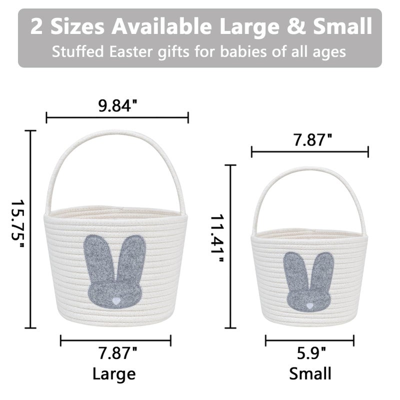 CubesLand Easter Basket for Kids Boys and Girls, Adorable Bunny Basket for Easter Egg Hunts, Soft & Safe Babyâ€™s First Easter Basket, Sturdy Cotton Rope Empty Gift Basket, Festive DÃ©cor- Grey-Large - Image 4
