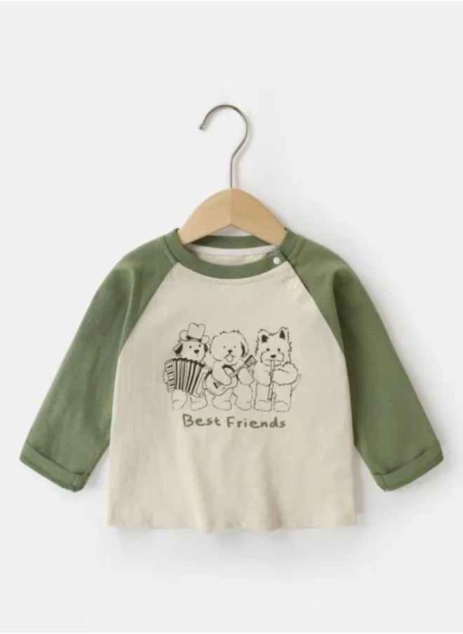 YUNIQEE Off White Printed Long Sleeve Crew Neck T-Shirt