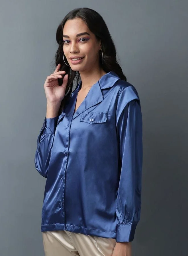 Freehand  Women Regular Fit Solid V-Neck Long Sleeve Shirt  | Best Price UAE