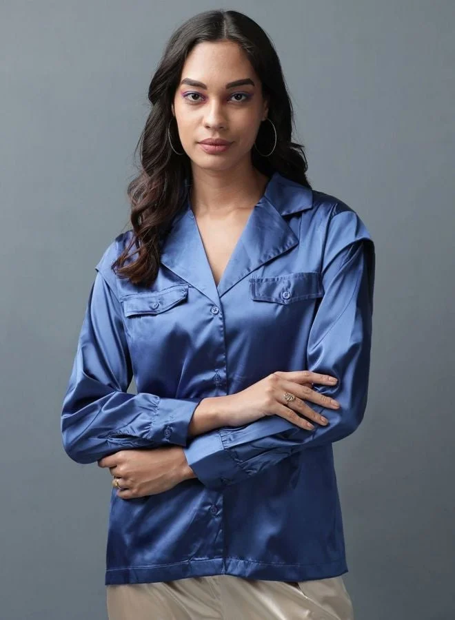 Freehand  Women Regular Fit Solid V-Neck Long Sleeve Shirt  | Best Price UAE