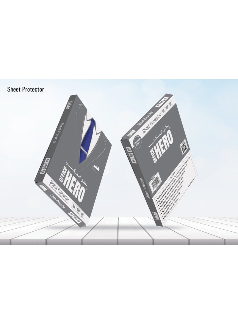 هيرو أوفيس هيرو واقي أوراق A4 – 60 ميكرون شفاف – عبوة 100 قطعة - Image 1