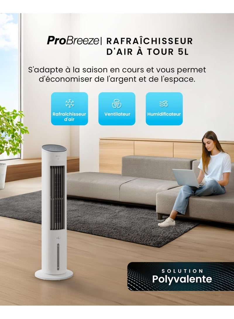Pro Breeze Portable Air Conditioner 5L Evaporative Air Cooler 42" Portable Tower Fan, 3 Speeds with Remote, Automatic Oscillation, 10 Hour Timer & Sleep, Natural & Humidification Mode for Home/Office - Image 2