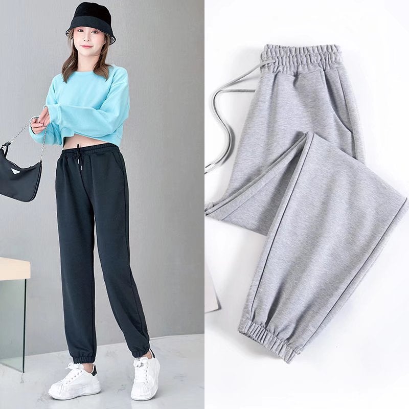 High Waist Slim Fit Elastic Womens Joggers for Spring Autumn Black - Image 1