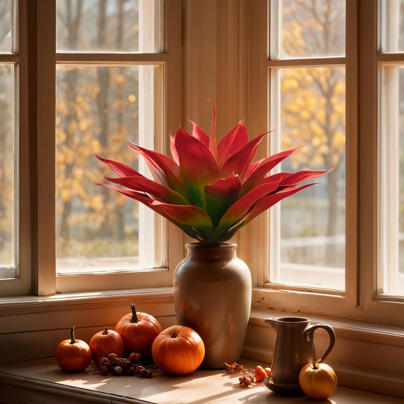 Velener Fall Fake Agave Artificial Plant: Red Fake Succulents Plant for Room Decor and Autumn, Unpotted Faux Agave Plant for Outdoor/Indoor Fall Decor, Red, 28 inches, Set of 1 - Image 5