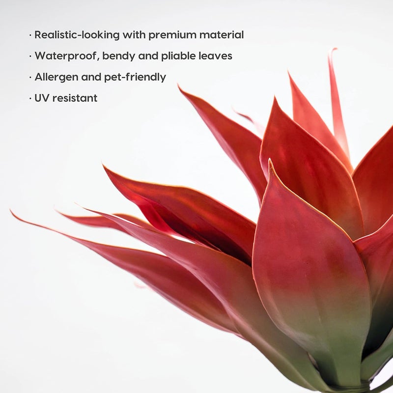 Velener Fall Fake Agave Artificial Plant: Red Fake Succulents Plant for Room Decor and Autumn, Unpotted Faux Agave Plant for Outdoor/Indoor Fall Decor, Red, 28 inches, Set of 1 - Image 3