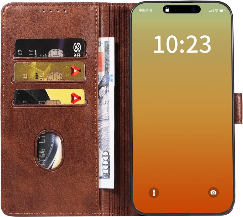 ريكنك حافظة لهاتف iPhone 16 Pro Max مع 3 فتحات للبطاقات من جلد PU ومحفظة مغناطيسية قابلة للطي وغطاء مجلد، حامل بطاقات وحامل قابل للطي وحافظة واقية من الصدمات من TPU، بني - Image 5