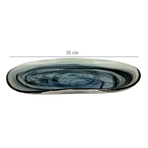 Lemon Tree 14 Inch Coloured Glass Snack Serving Platter with Glossy Alabaster Finish, Dish for Serving Pasta, Noodles, Rice, Snacks, Fruits, Desserts, Salad, Chaat |Microwave & Dishwasher Safe (Black) - Image 3