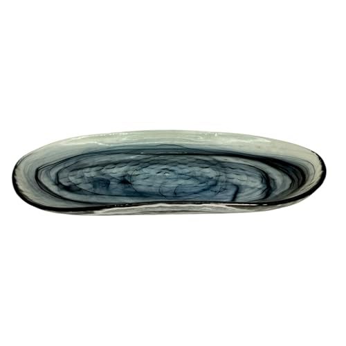 Lemon Tree 14 Inch Coloured Glass Snack Serving Platter with Glossy Alabaster Finish, Dish for Serving Pasta, Noodles, Rice, Snacks, Fruits, Desserts, Salad, Chaat |Microwave & Dishwasher Safe (Black) - Image 2