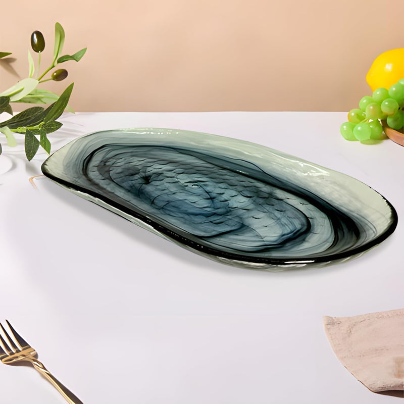 Lemon Tree 14 Inch Coloured Glass Snack Serving Platter with Glossy Alabaster Finish, Dish for Serving Pasta, Noodles, Rice, Snacks, Fruits, Desserts, Salad, Chaat |Microwave & Dishwasher Safe (Black) - Image 5
