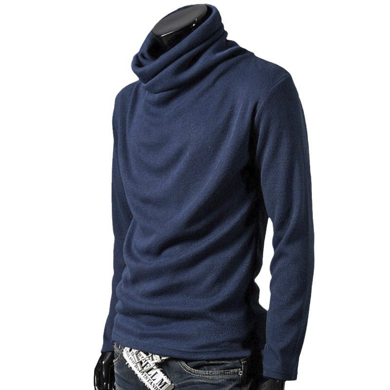 Handsome Solid Color Pile Collar Long-Sleeved T-Shirt Men'S Hong Kong Style Hair Stylist Personality Leisure Inner High Collar T-Shirt Base Shirt - Image 5