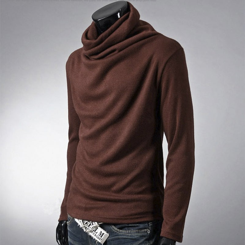 Handsome Solid Color Pile Collar Long-Sleeved T-Shirt Men'S Hong Kong Style Hair Stylist Personality Leisure Inner High Collar T-Shirt Base Shirt - Image 3