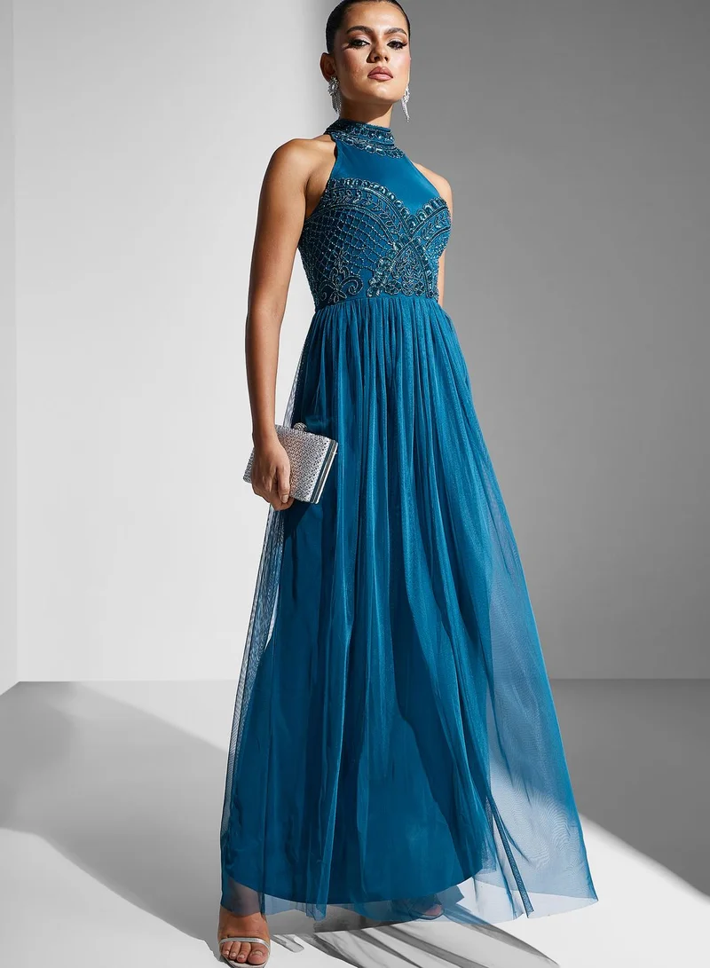 Namshi x High Neck Embellished Dress