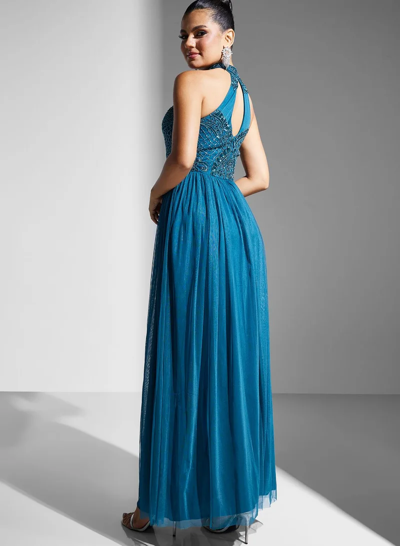 Namshi x High Neck Embellished Dress