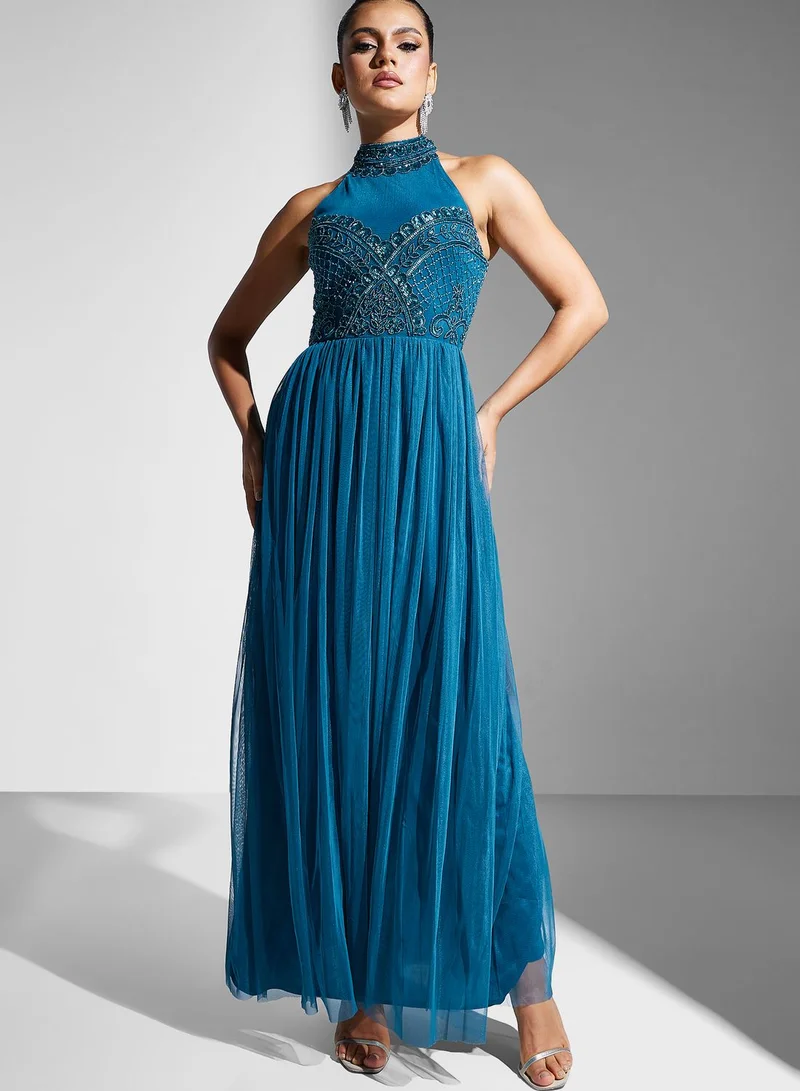 Namshi x High Neck Embellished Dress