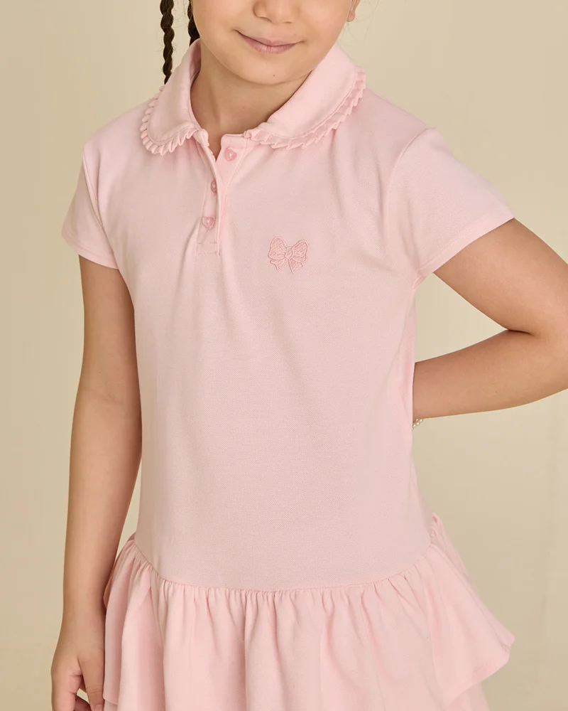 Redtag Girls Pink Polo Frill Tiered Pique Dress