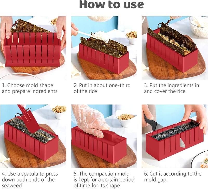 HI NINGER Sushi Making Kit Deluxe Edition Complete Sushi Maker Kit 12PCS Home Sushi Mold Press with Sushi Rice Roll Mold ShapesFork  Sushi KnifeSushi Rolling MatChopsticks - Image 3