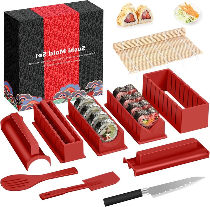HI NINGER Sushi Making Kit Deluxe Edition Complete Sushi Maker Kit 12PCS Home Sushi Mold Press with Sushi Rice Roll Mold ShapesFork  Sushi KnifeSushi Rolling MatChopsticks - Image 1