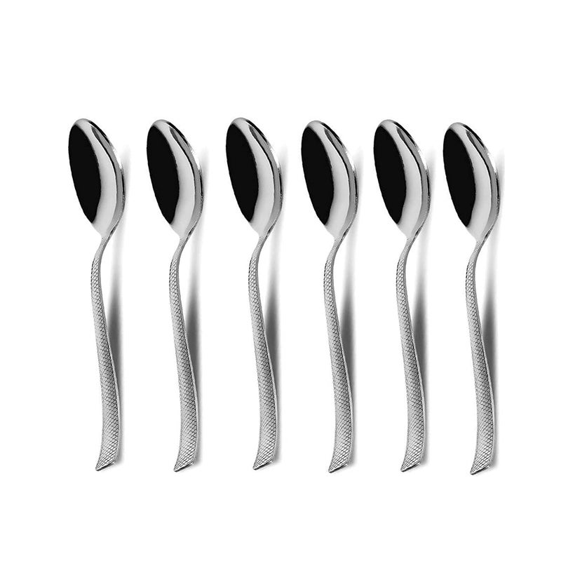 AK Ultimate Stainless Steel Dinner Spoons Set with Zig Zag Design Tableware Set of 6 Silver Stainless Steel Table Spoon Set Pack of 6 - Image 1