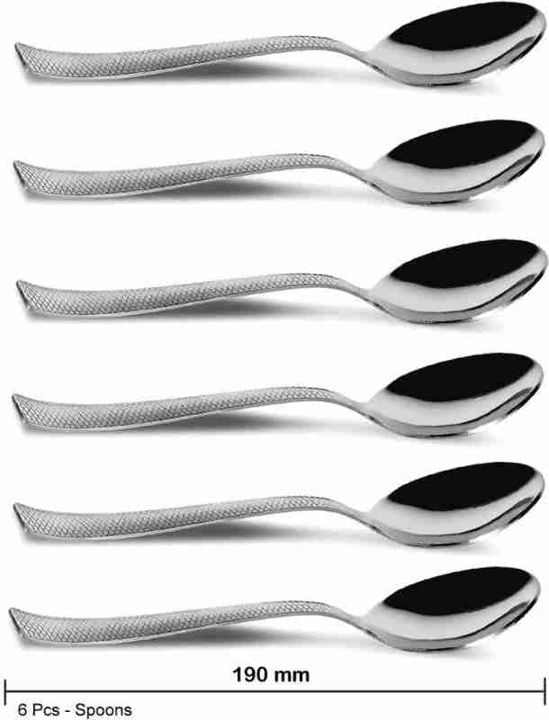 AK Ultimate Stainless Steel Dinner Spoons Set with Zig Zag Design Tableware Set of 6 Silver Stainless Steel Table Spoon Set Pack of 6 - Image 2