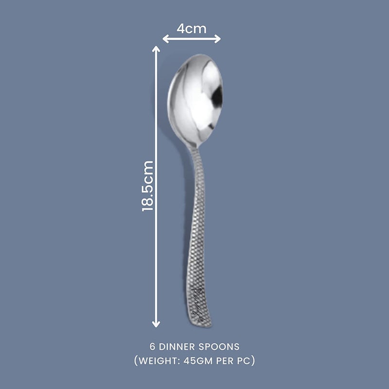 AK Ultimate Stainless Steel Dinner Spoons Set with Zig Zag Design Tableware Set of 6 Silver Stainless Steel Table Spoon Set Pack of 6 - Image 3