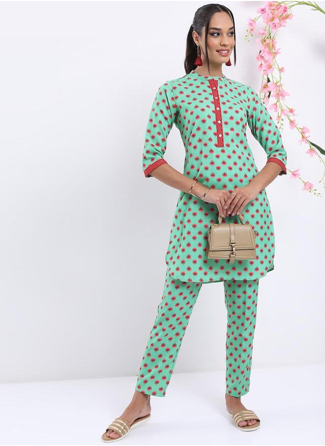Vishudh Women Green Printed Kurta and Trouser Set by Styli  - Image 1