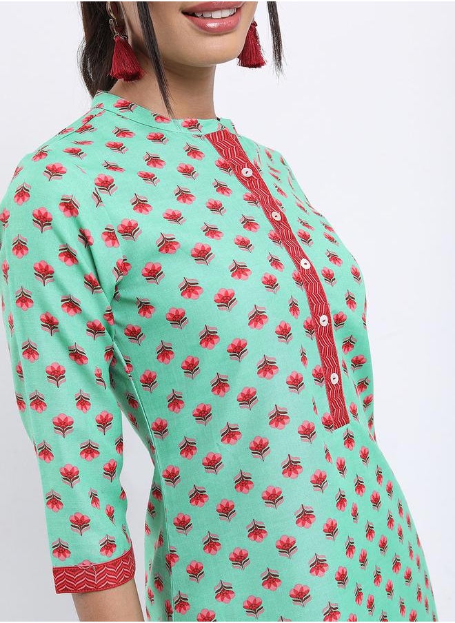 Vishudh Women Green Printed Kurta and Trouser Set by Styli  - Image 4